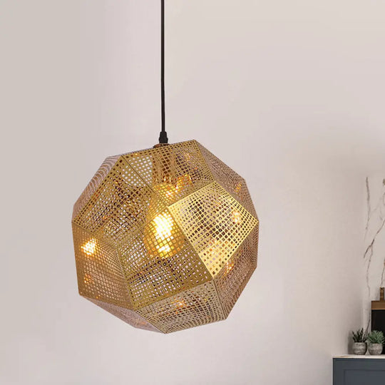 10/12.5 Retro Mesh Globe Stainless Steel Pendant Light In Chrome/Gold: Modern Splice Design 1 Bulb