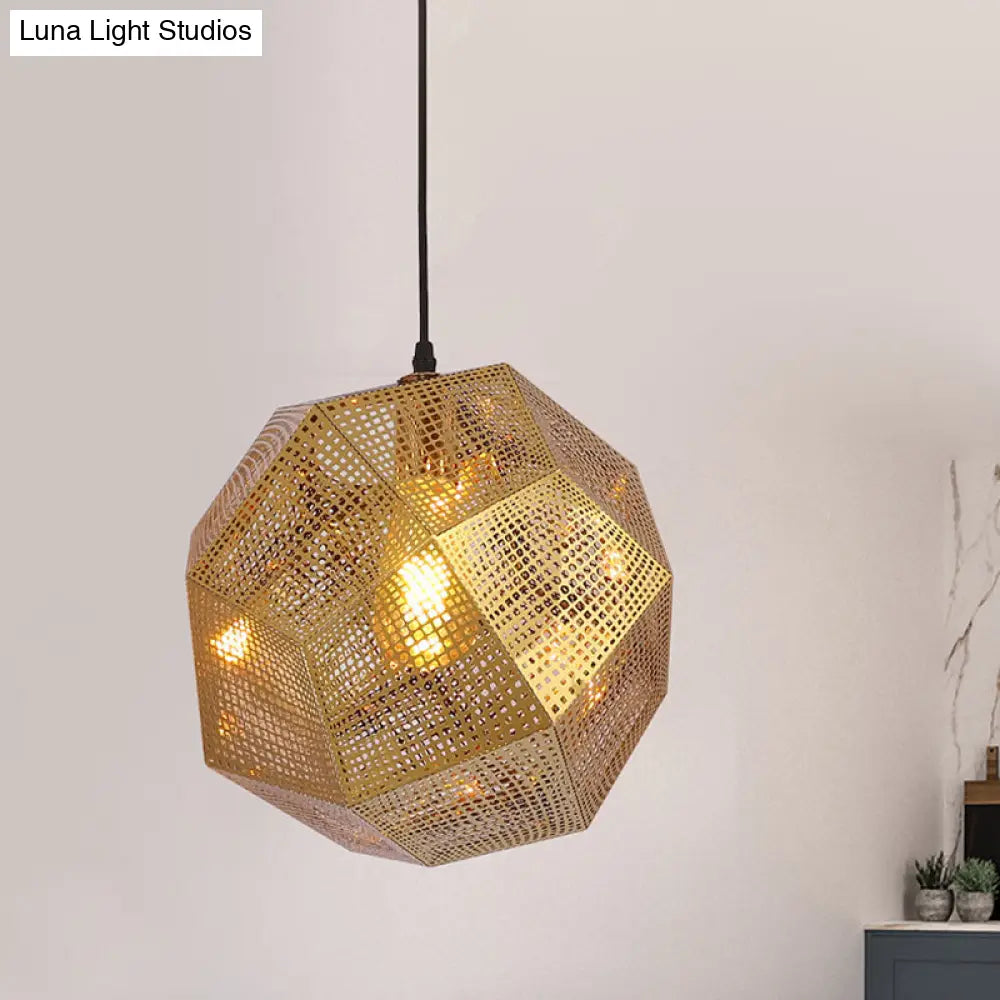 10/12.5 Retro Mesh Globe Stainless Steel Pendant Light In Chrome/Gold: Modern Splice Design 1 Bulb