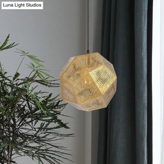 10/12.5 Retro Mesh Globe Stainless Steel Pendant Light In Chrome/Gold: Modern Splice Design 1 Bulb