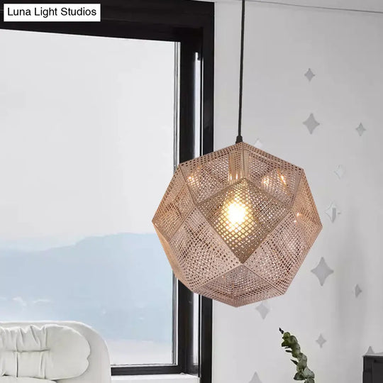 10/12.5 Retro Mesh Globe Stainless Steel Pendant Light In Chrome/Gold: Modern Splice Design 1 Bulb