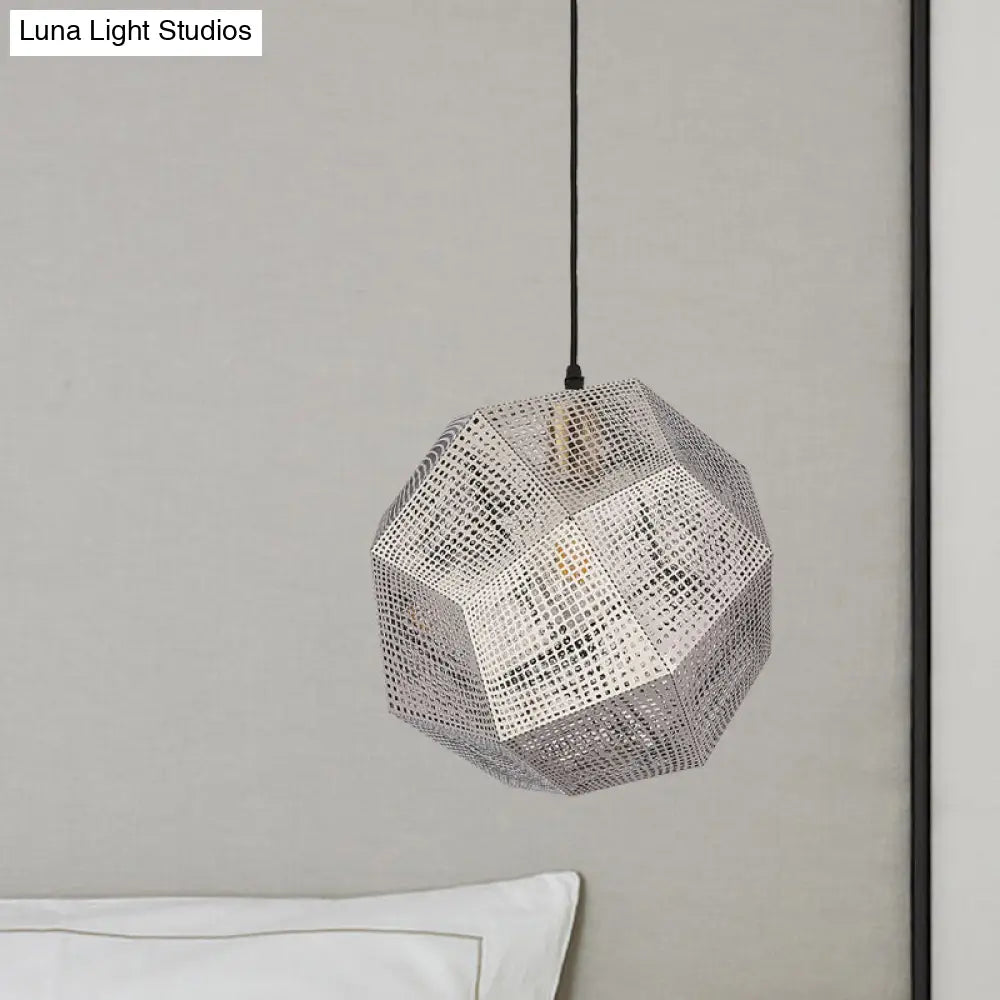 10/12.5 Retro Mesh Globe Stainless Steel Pendant Light In Chrome/Gold: Modern Splice Design 1 Bulb