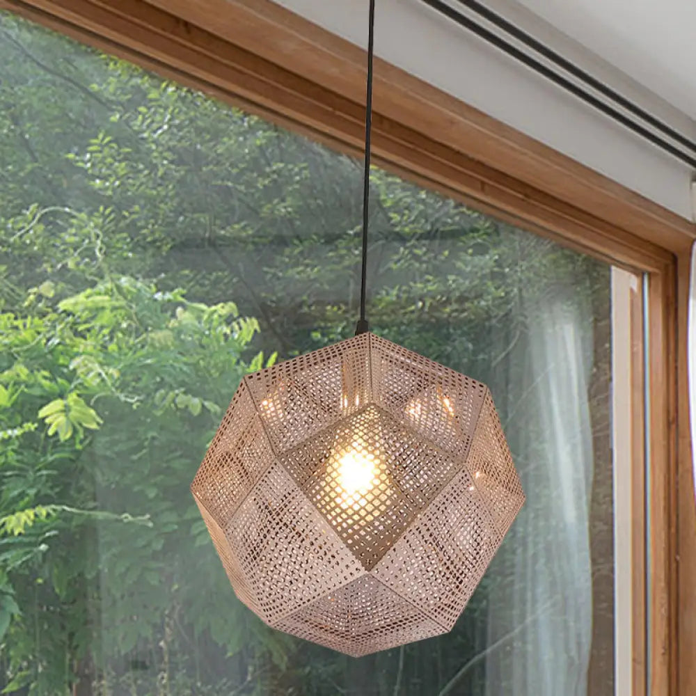 10/12.5 Retro Mesh Globe Stainless Steel Pendant Light In Chrome/Gold: Modern Splice Design 1 Bulb