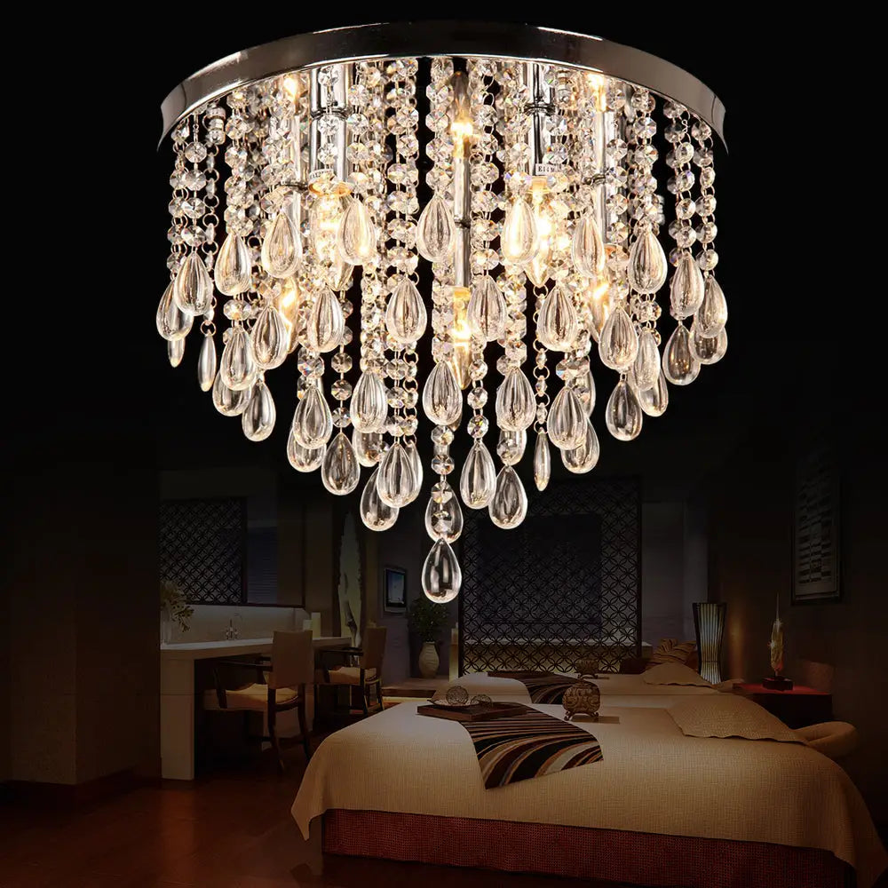 10’/12’ Crystal Flush Mount Lighting With Circle Shade - Vintage Multi - Head Ceiling Fixture