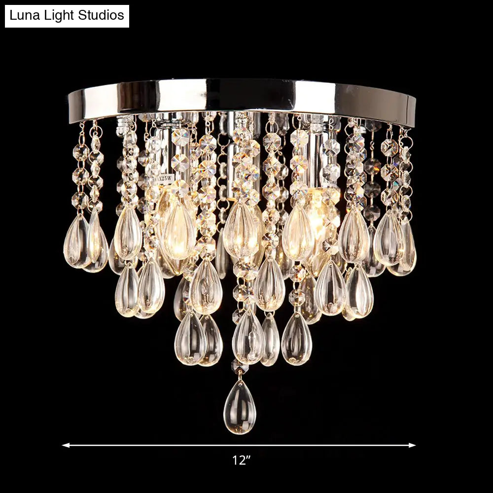 10/12 Crystal Flush Mount Lighting With Circle Shade - Vintage Multi-Head Ceiling Fixture (Clear)