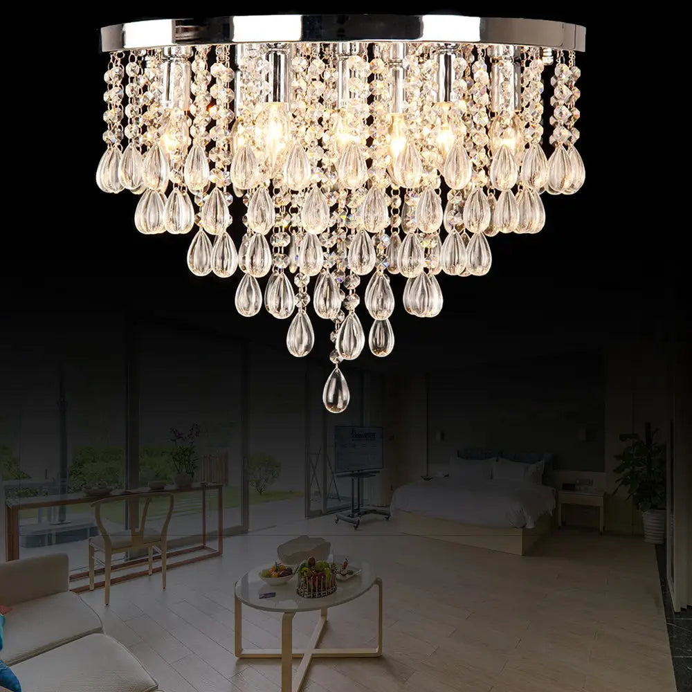 10’/12’ Crystal Flush Mount Lighting With Circle Shade - Vintage Multi - Head Ceiling Fixture