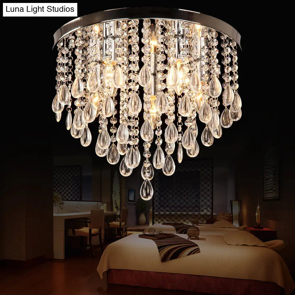 10/12 Crystal Flush Mount Lighting With Circle Shade - Vintage Multi-Head Ceiling Fixture (Clear)