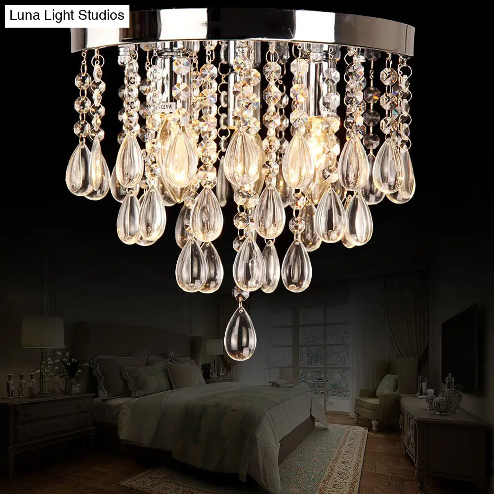 10/12 Crystal Flush Mount Lighting With Circle Shade - Vintage Multi-Head Ceiling Fixture (Clear)