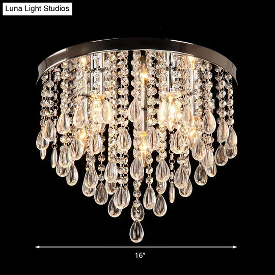 10/12 Crystal Flush Mount Lighting With Circle Shade - Vintage Multi-Head Ceiling Fixture (Clear)