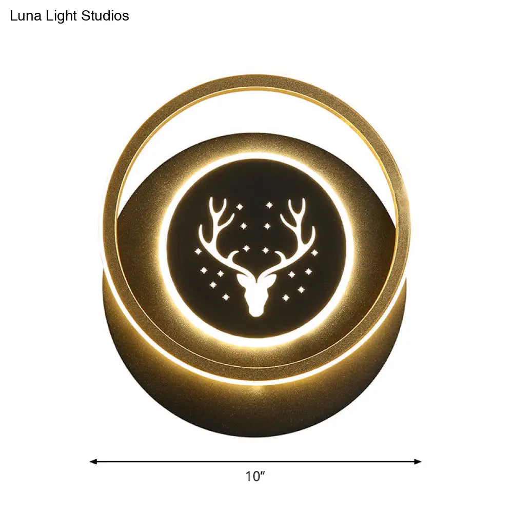 10/12 Led Nordic Acrylic Circle Wall Sconce With Antler Design In Black: Bedside Lighting