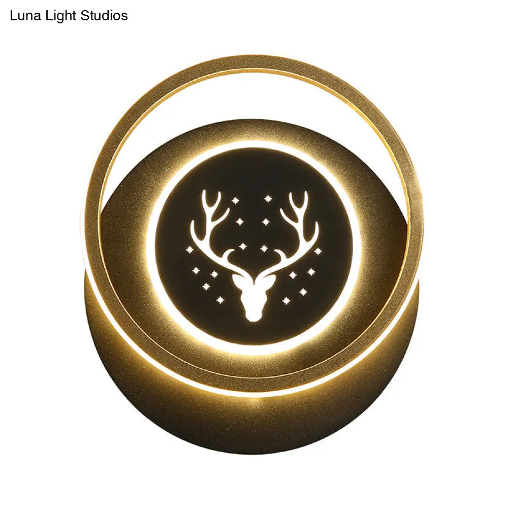 10/12 Led Nordic Acrylic Circle Wall Sconce With Antler Design In Black: Bedside Lighting