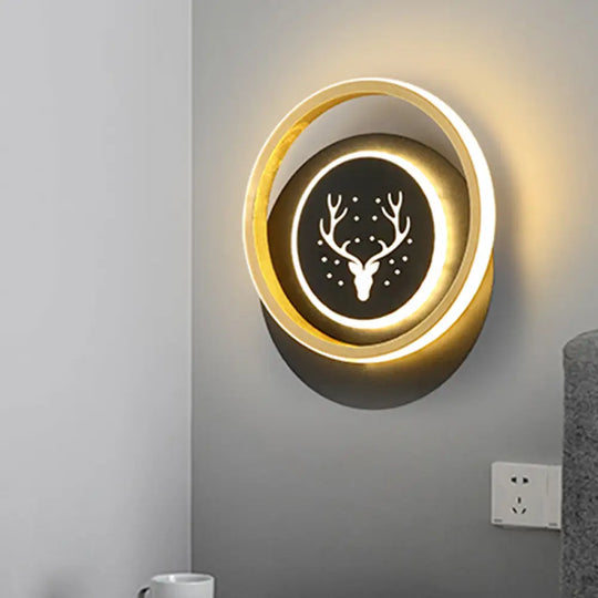 10/12 Led Nordic Acrylic Circle Wall Sconce With Antler Design In Black: Bedside Lighting