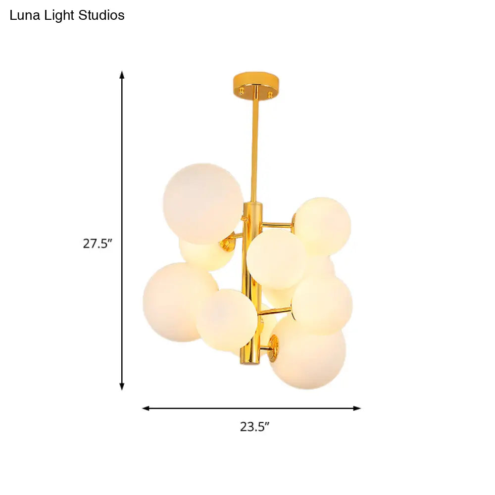 10/13 Bulbs Global Chandelier Lamp: Modern Milk Glass Hanging Light In Gold