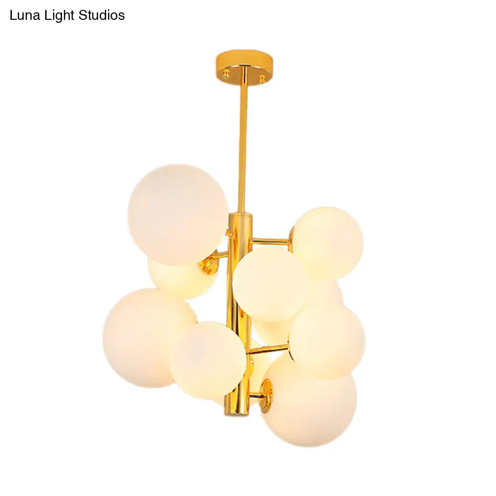 10/13 Bulbs Global Chandelier Lamp: Modern Milk Glass Hanging Light In Gold