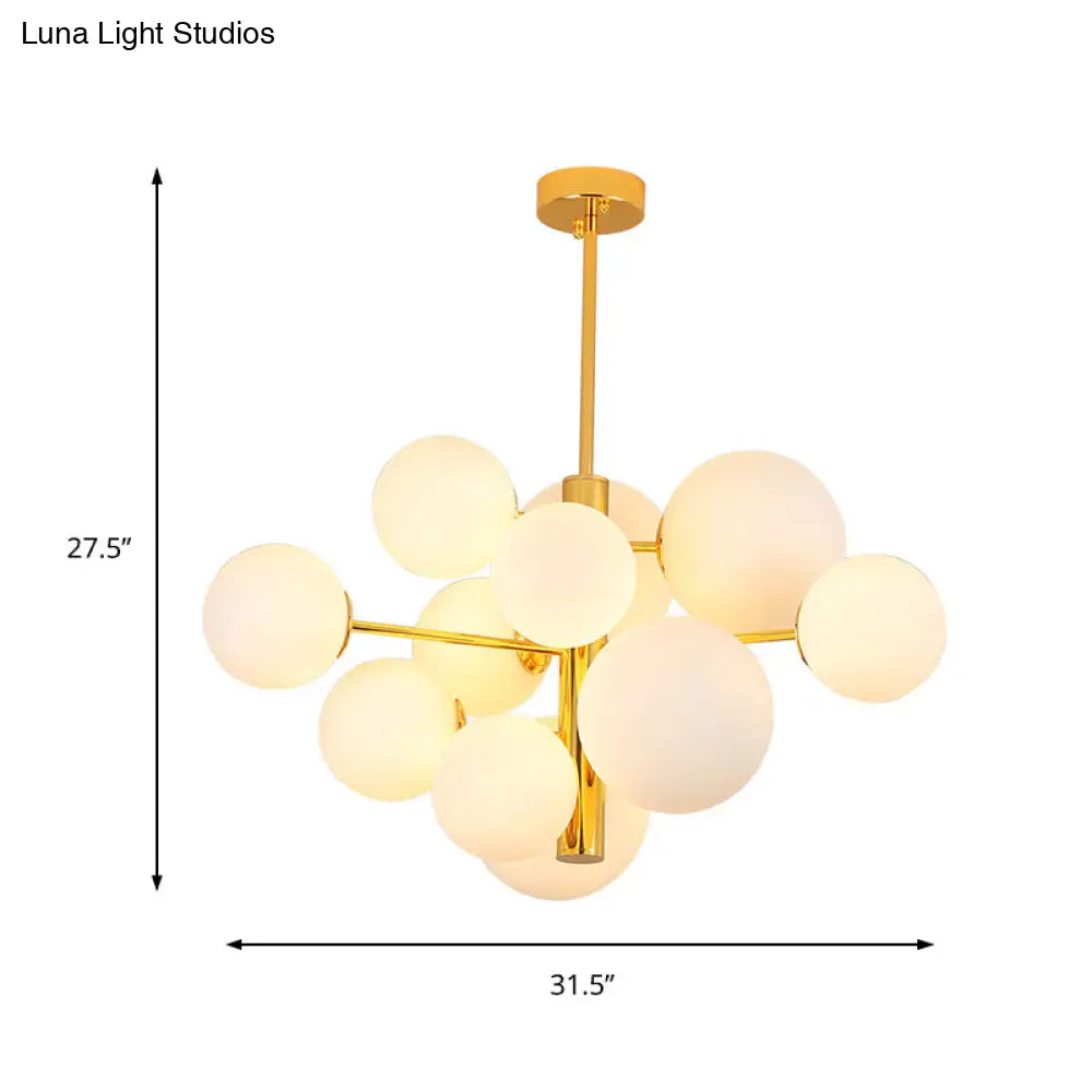 10/13 Bulbs Global Chandelier Lamp: Modern Milk Glass Hanging Light In Gold