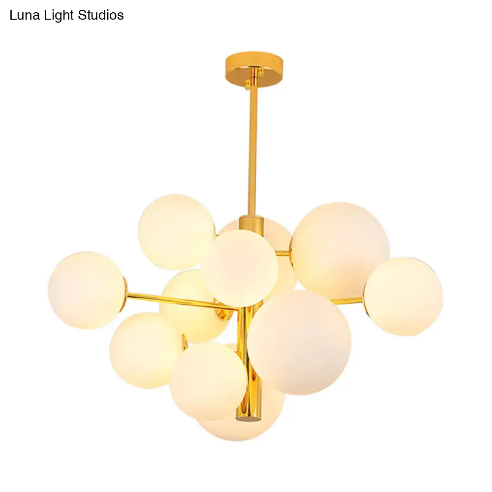 10/13 Bulbs Global Chandelier Lamp: Modern Milk Glass Hanging Light In Gold