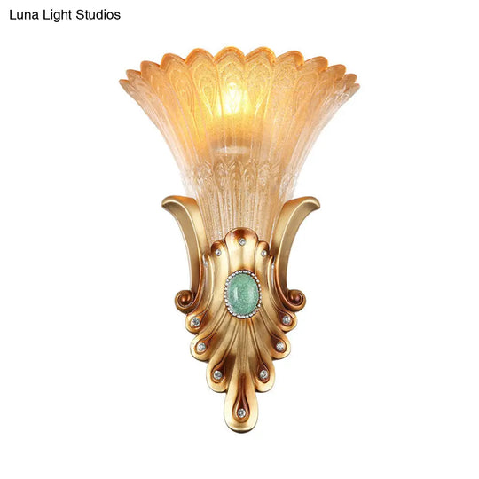 10/13 Wide Gold 1-Light Flush Mount Wall Light Fixture With Frosted Glass For Bedroom