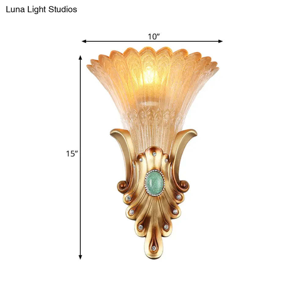 10/13 Wide Gold 1-Light Flush Mount Wall Light Fixture With Frosted Glass For Bedroom