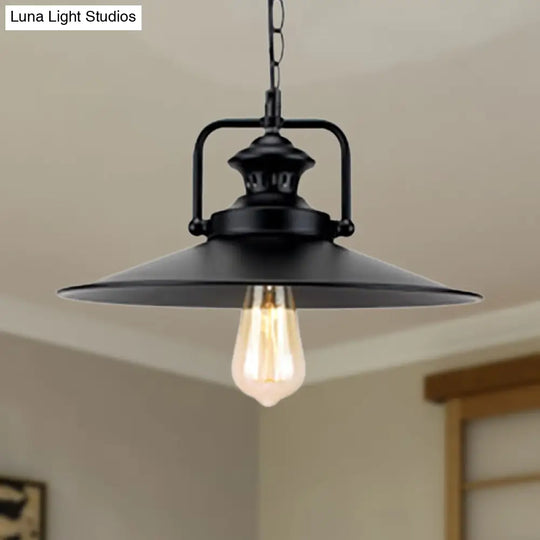 10’/14’ Flared Metallic Pendant Light In Black - Ideal For Industrial Loft And Study Room