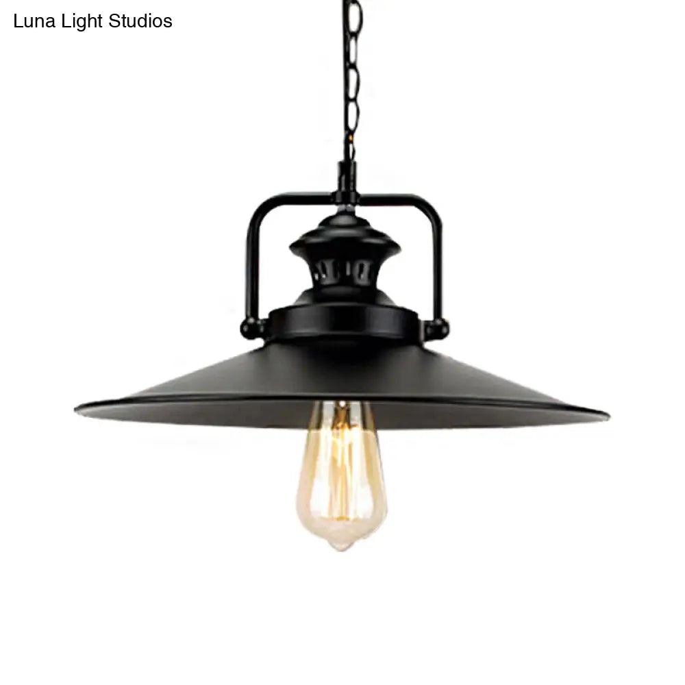 10’/14’ Flared Metallic Pendant Light In Black - Ideal For Industrial Loft And Study Room