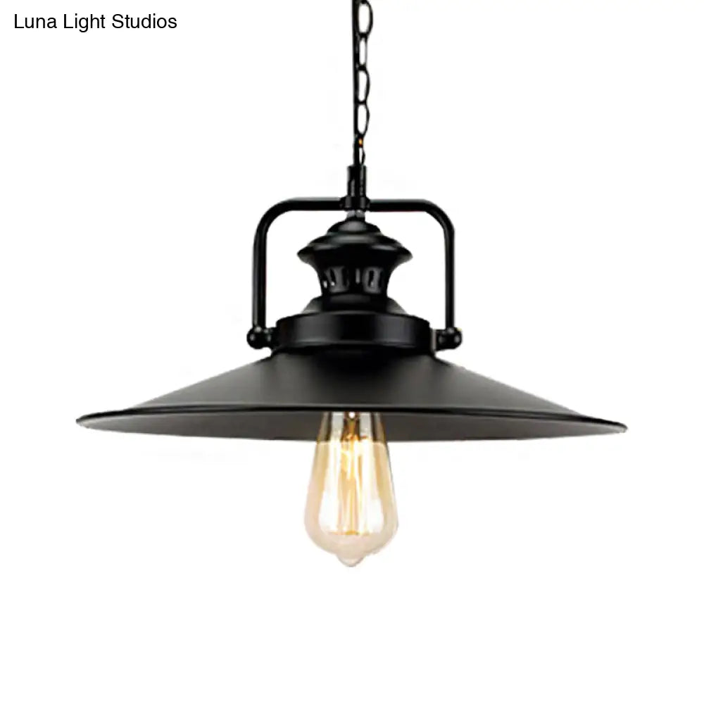 Metallic Hanging Light Fixture: Flared Industrial Loft Pendant For Study Room - 10/14 Dia Black