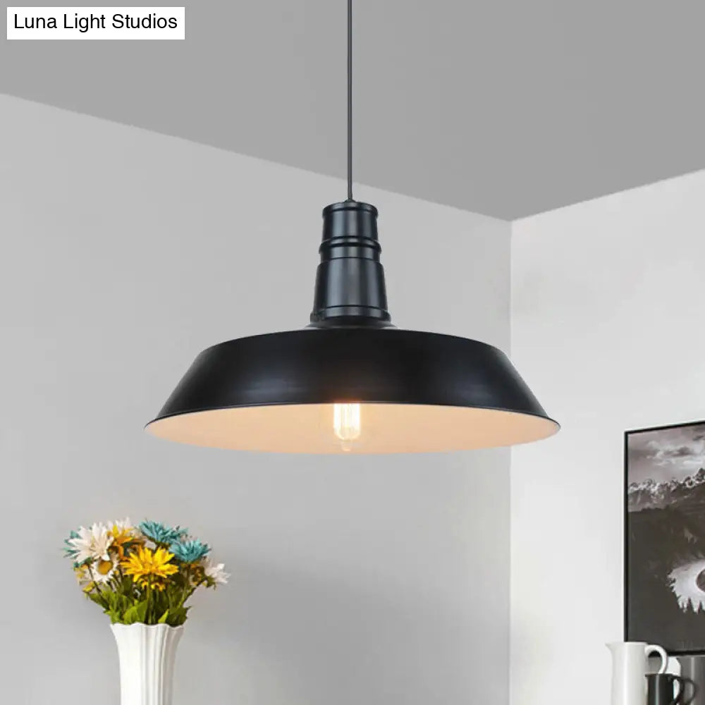 10’/14’ Vintage Barn Pendant Lamp In Black/White/Red - Ceiling Fixture For Dining Room