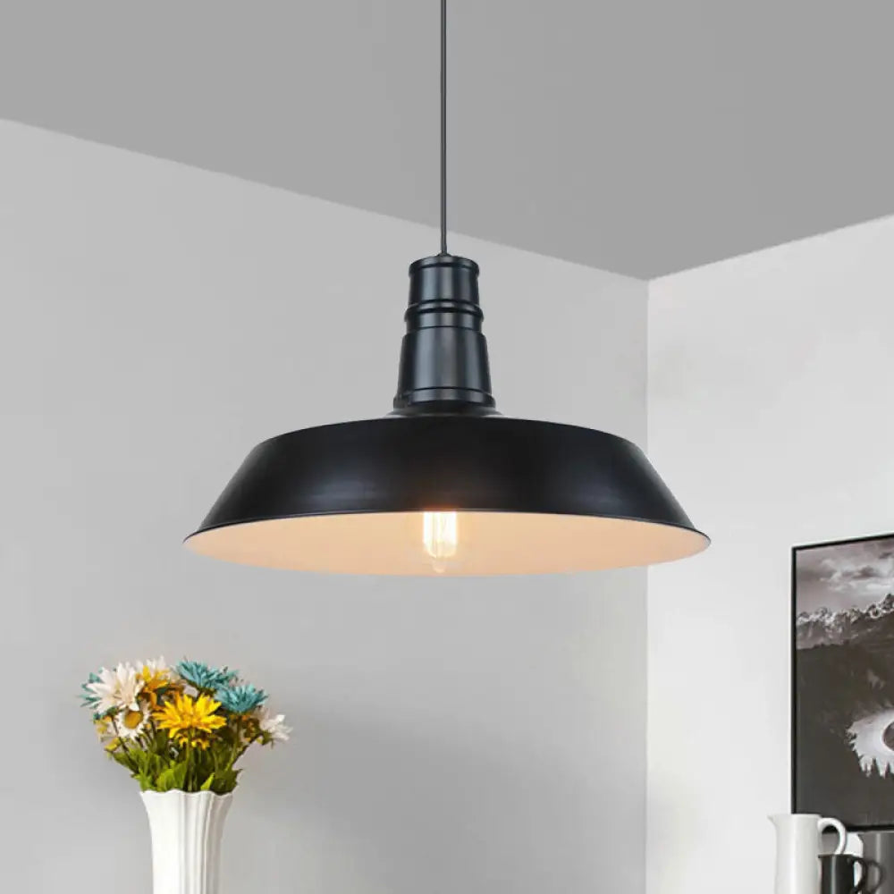 Vintage Barn Pendant Lamp - 10/14 Size 1 Bulb Aluminum Ceiling Fixture In Black/White/Red For Dining