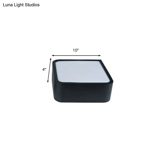 10/14 Wide Metal Square Flush Mount Led Ceiling Light In White/Black With Modern Design And