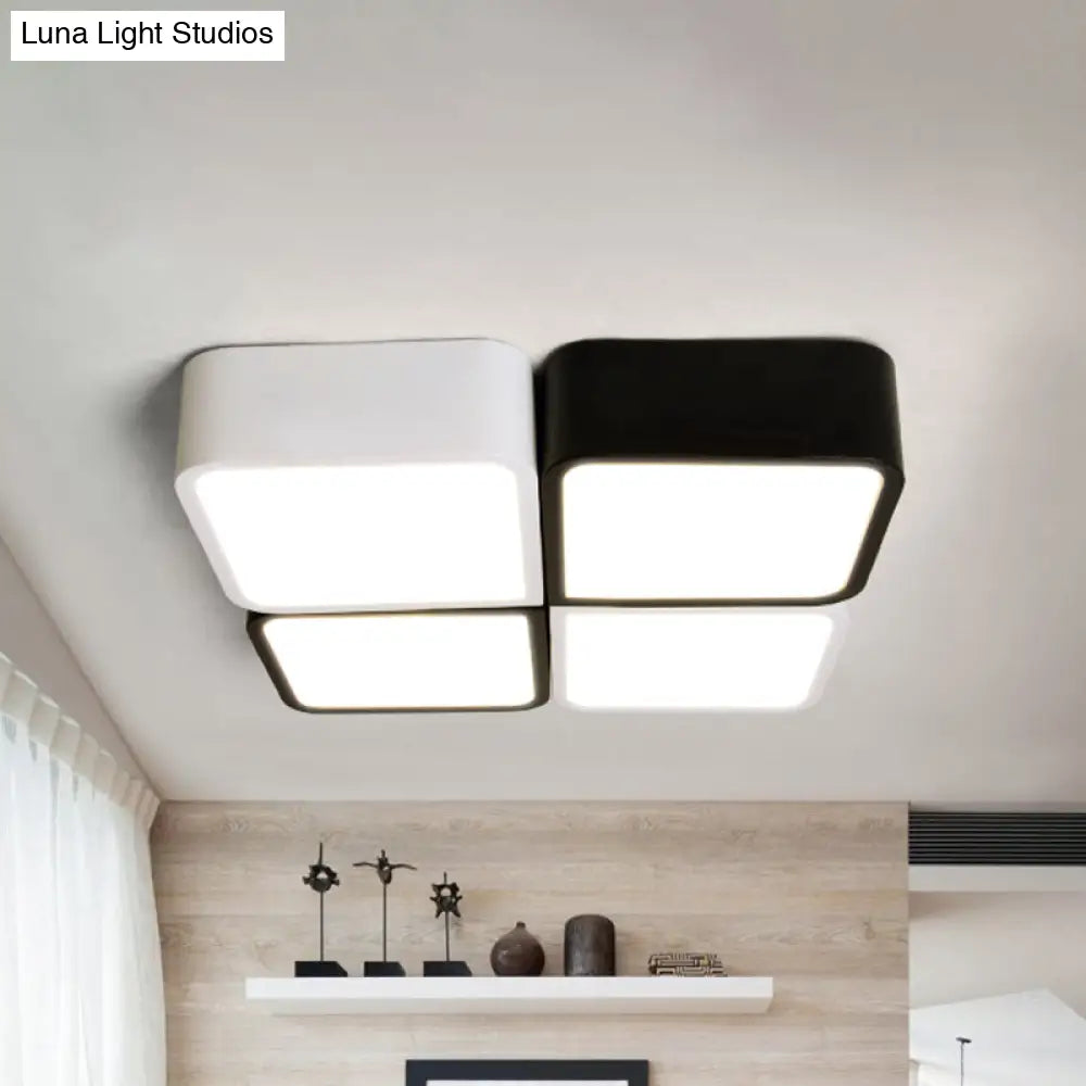 10’/14’ Wide Metal Square Flush Mount Led Ceiling Light In White/Black With Modern Design And