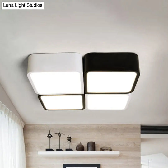 10/14 Wide Metal Square Flush Mount Led Ceiling Light In White/Black With Modern Design And
