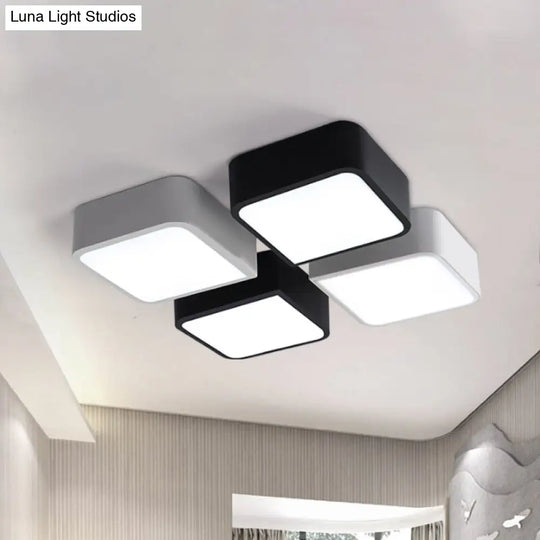 10/14 Wide Metal Square Flush Mount Led Ceiling Light In White/Black With Modern Design And