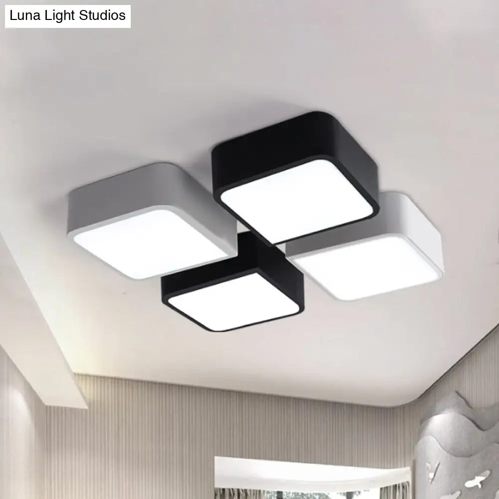 10’/14’ Wide Metal Square Flush Mount Led Ceiling Light In White/Black With Modern Design And