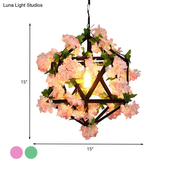 10.5/15 Metal Ceiling Light With 1 Head In Antique Pink/Green Finish - Geometric Design Led Down