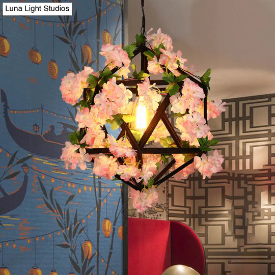 10.5/15 Metal Ceiling Light With 1 Head In Antique Pink/Green Finish - Geometric Design Led Down
