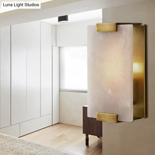 10.5/18.5 Modern Rectangular Sconce Light - Metal 1 Head Wall Lamp Fixture With White Marble