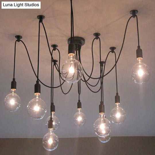 10 Head Black Swag Pendant Lighting Fixture For Hanging Lights With Naked Bulb - Factory Style