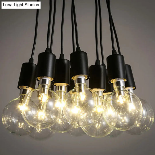 Black Swag Pendant Light With 10 Naked Bulbs For Industrial Style Lighting