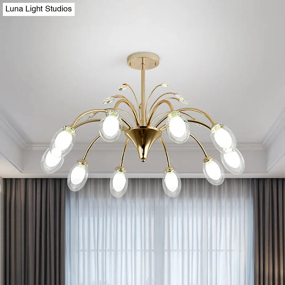 10-Head Brass Sputnik Pendant Chandelier - Clear Glass Egg Hanging Light Fixture Modern Design