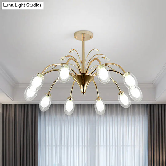 10-Head Brass Sputnik Pendant Chandelier - Clear Glass Egg Hanging Light Fixture Modern Design