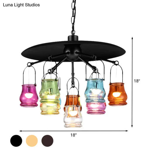 10-Head Industrial Can Pendant Lighting: Arc Colorful Glass Chandelier In Black/Rust/Gold With