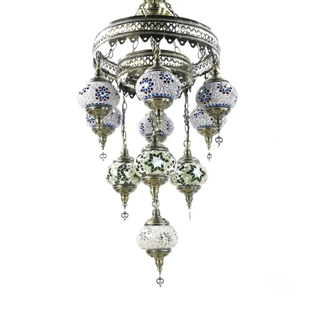 10-Head Multicolored Stained Glass Chandelier Lamp With Traditional Red/Pink/Yellow Design Purple