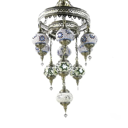 10-Head Multicolored Stained Glass Chandelier Lamp With Traditional Red/Pink/Yellow Design Purple