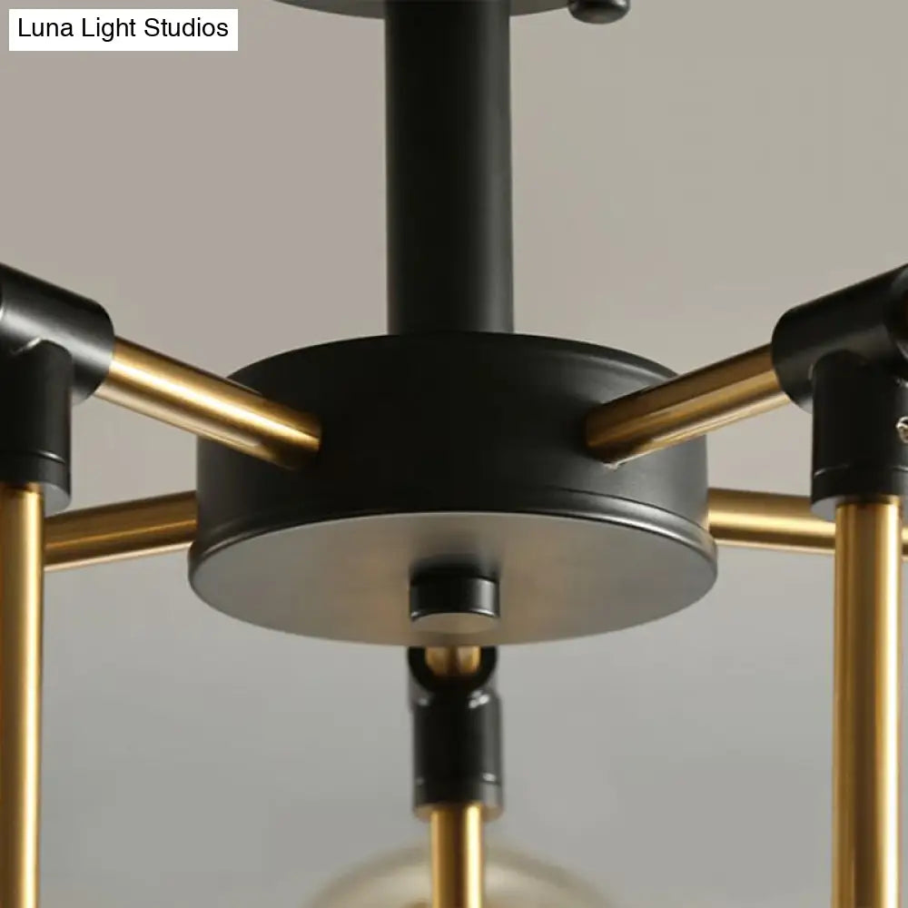 10-Light Black And Brass Chandelier With Radial Pendant Ball Glass Shade: A Postmodern Statement