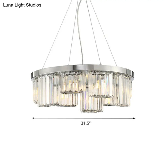 10-Light Chrome Cylinder Ceiling Chandelier With Rectangular-Cut Crystal Hanging Lamp Kit