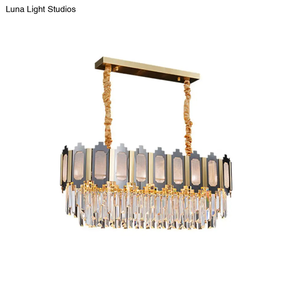 10-Light Clear Crystal Island Pendant: Contemporary Nickle Suspension Lamp For Dining Room