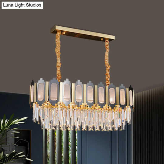 10-Light Clear Crystal Island Pendant: Contemporary Nickle Suspension Lamp For Dining Room