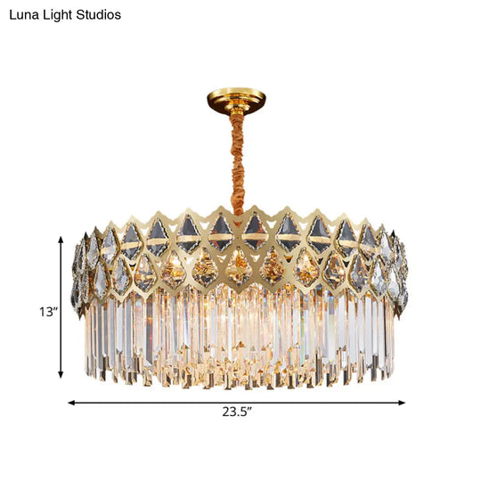 10-Light Crystal Block Pendant Chandelier In Gold For Bedroom