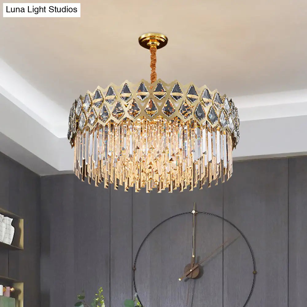 Gold Crystal Block Pendant Chandelier With 10 Lights For Bedroom