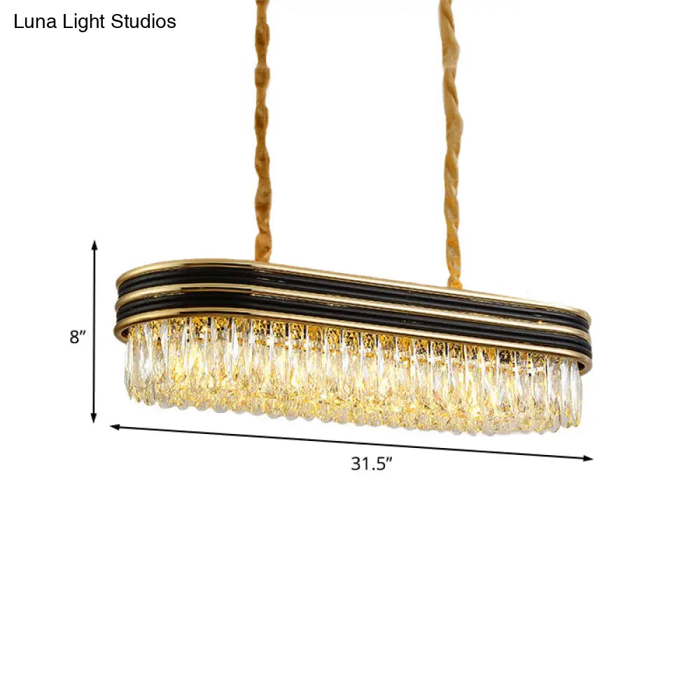 10-Light Crystal Pendant Island Ceiling Light In Black And Gold - Simplicity Oblong Design