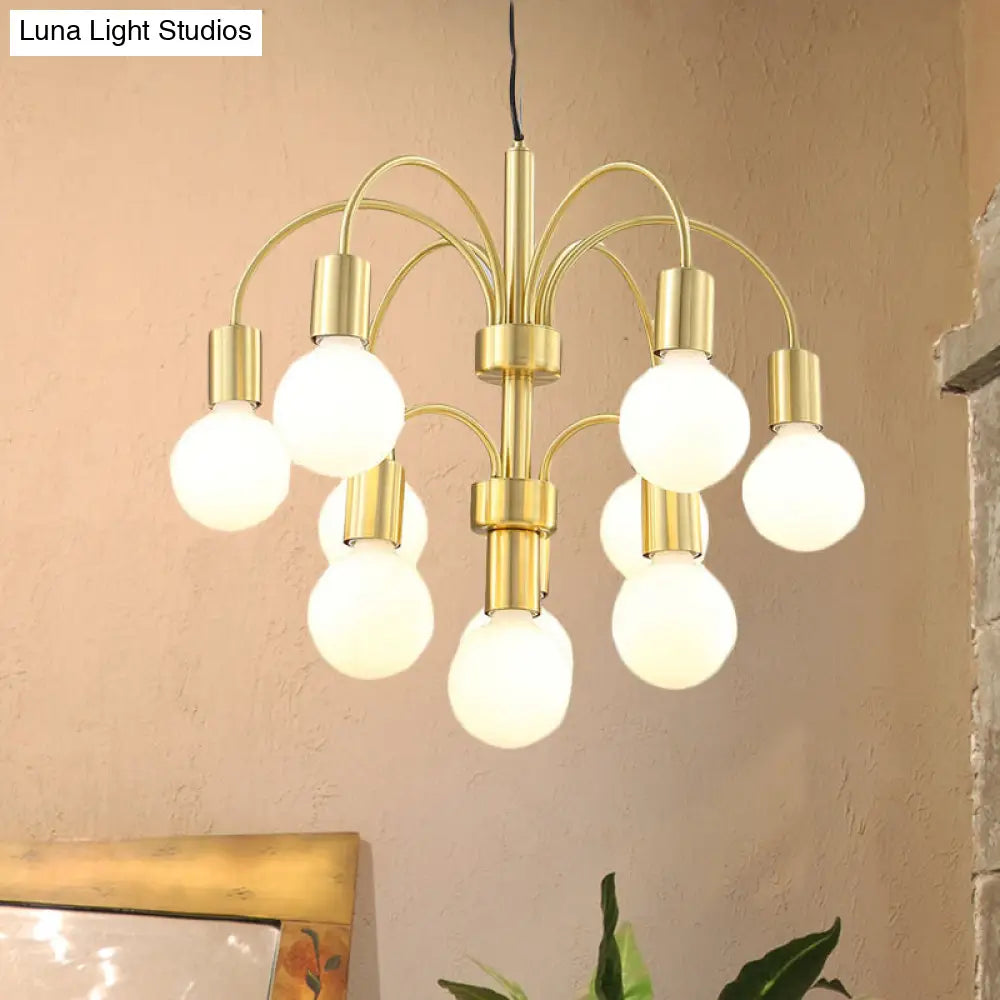 10-Light Gold Chandelier: Post Modern Design With Arc Arm - Metallic Ceiling Lamp