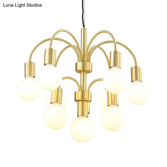 10-Light Gold Chandelier: Post Modern Design With Arc Arm - Metallic Ceiling Lamp